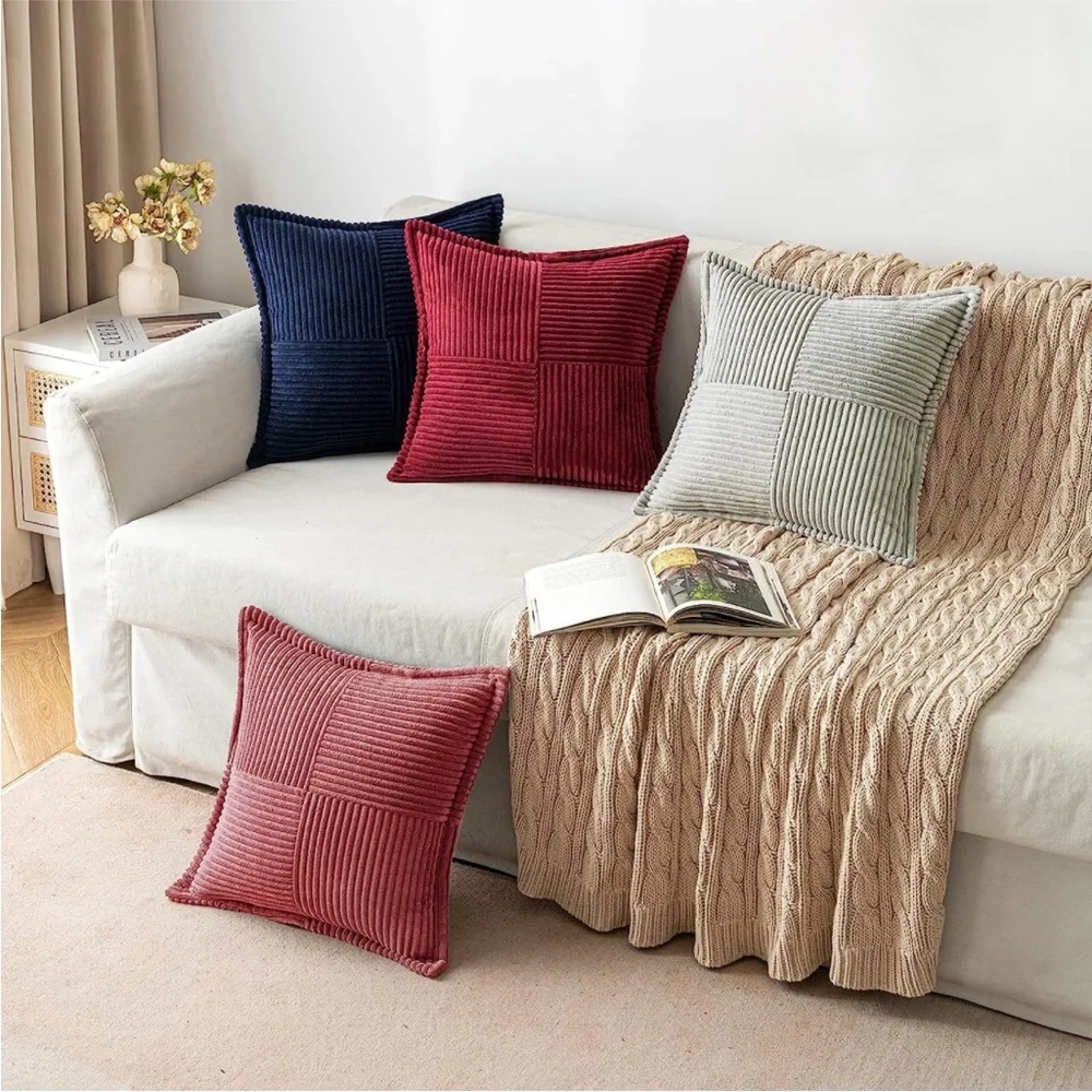 Pink Stripe Texture Corduroy Farmhouse Pillow Cover Luxury Soft Pillow Cover Set